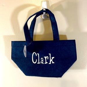 NWT Viv & Lou navy blue “lunch” or small bag/tote with embroidered name.